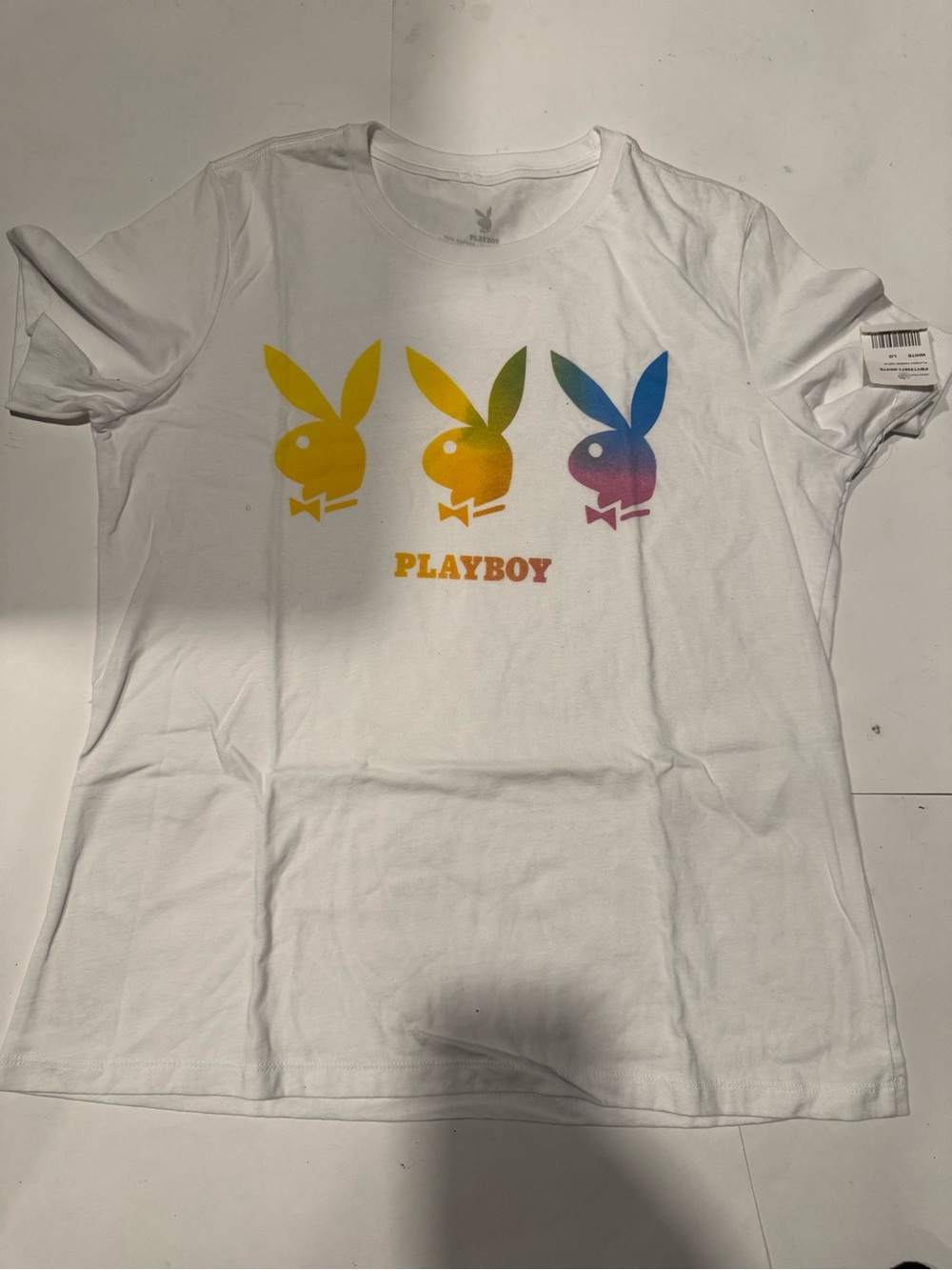 PLAYBOY White Tee with Triple Gradient Bunny Logos